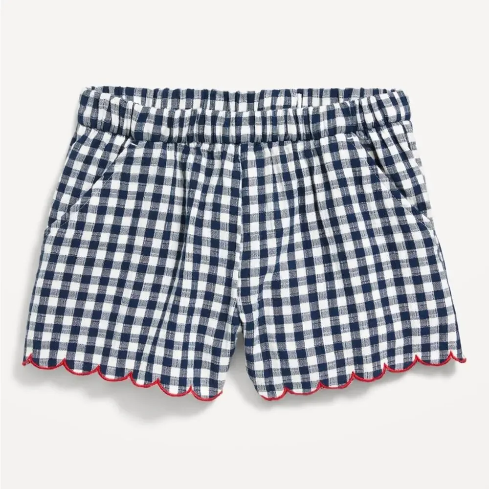 Old Navy Gingham Printed Double-Weave Scallop-Trim Shorts